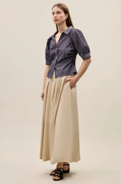 Rebecca Taylor Isla Poplin Shirt In Navy Stripe In Blue