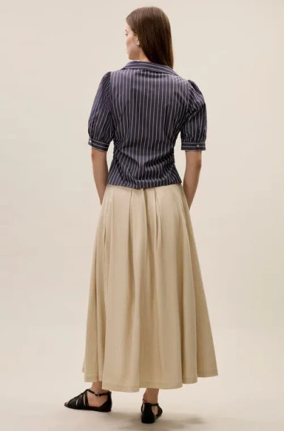 Rebecca Taylor Isla Poplin Shirt In Navy Stripe In Blue