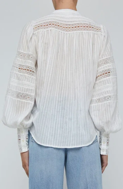 L'agence Kiera Semi-sheer Geometric-trim Blouse In White