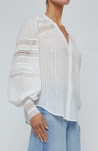 L'agence Kiera Semi-sheer Geometric-trim Blouse In White