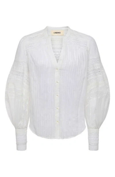 L'agence Kiera Semi-sheer Geometric-trim Blouse In White