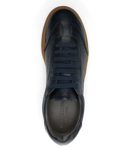Corneliani Leather Low-top Sneakers In Blue