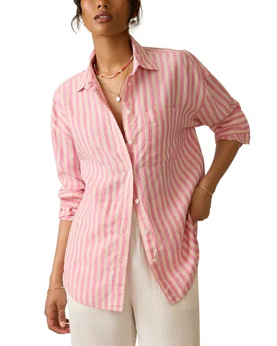 Faherty Laguna Linen Relaxed Shirt In Pink Lucy Stripe