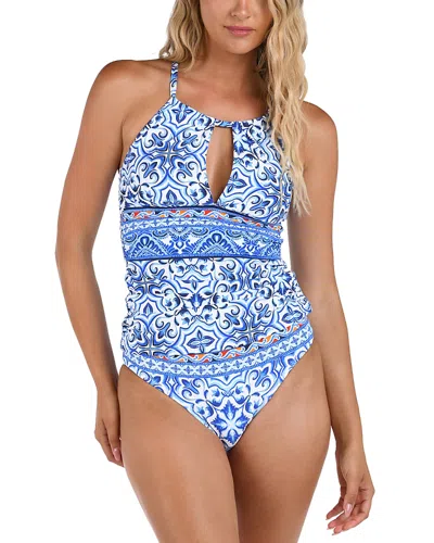 La Blanca Alboran High Neck Keyhole Tankini In Blue