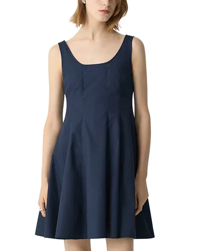 Theory Sleeveless Fit-and-flare Dress In Sleek Poplin In Nocturne Navy