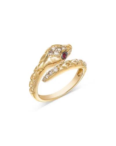 Bloomingdale's Fine Collection Champagne Diamond & Ruby Textured Snake Ring In 14k Yellow Gold