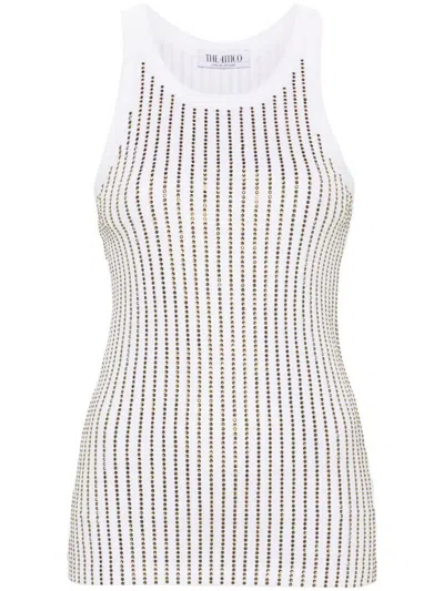 Attico White Tank Top With Multicolor Rhinestone In Jersey Woman