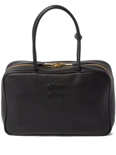 Miu Miu Black Bauletto Bag Zip Embossed Logo In Multi
