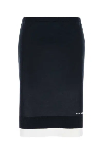 Miu Miu Women's Short White Navy Knit Skirt