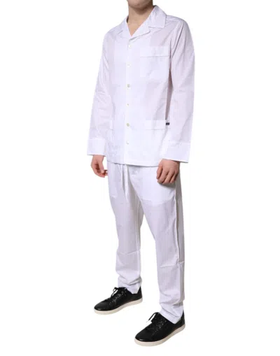 Dolce & Gabbana White Cotton Shirt Pants Pajama Set Sleepwear In White