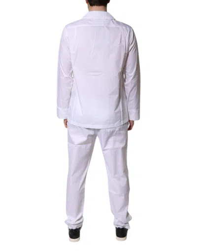 Dolce & Gabbana White Cotton Shirt Pants Pajama Set Sleepwear In White