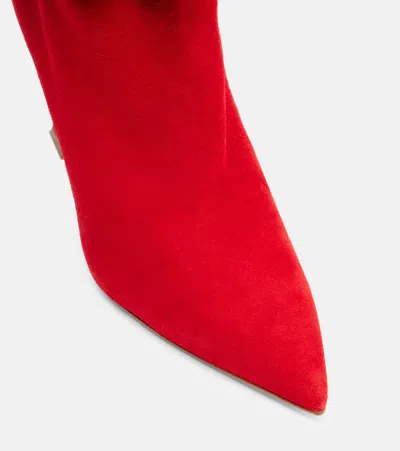 Manolo Blahnik Mifalone 90 Tiered Ruffled Suede Knee Boots In Red