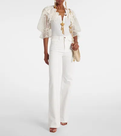 Chloé Cotton And Lace Bodysuit Embroidered Design In White