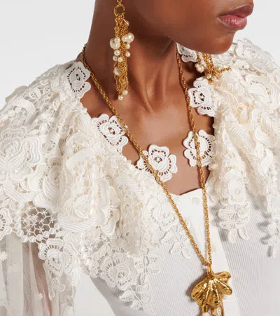 Chloé Cotton And Lace Bodysuit Embroidered Design In White