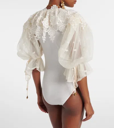 Chloé Cotton And Lace Bodysuit Embroidered Design In White