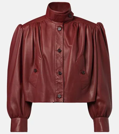 Chloé Puff-sleeve Plonge Leather Cropped Jacket In Burgundy