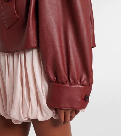 Chloé Puff-sleeve Plonge Leather Cropped Jacket In Burgundy