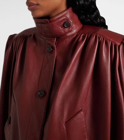 Chloé Puff-sleeve Plonge Leather Cropped Jacket In Burgundy