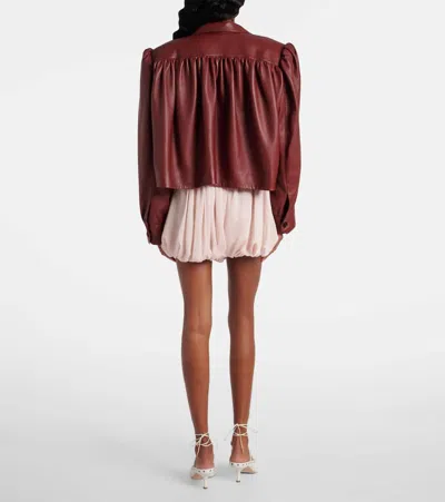 Chloé Puff-sleeve Plonge Leather Cropped Jacket In Burgundy