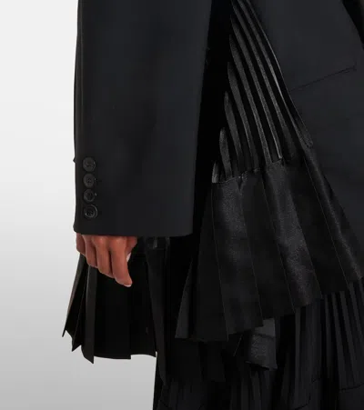 Junya Watanabe Wool Pleated Long Blazer In Black