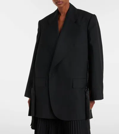 Junya Watanabe Wool Pleated Long Blazer In Black