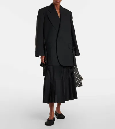 Junya Watanabe Wool Pleated Long Blazer In Black
