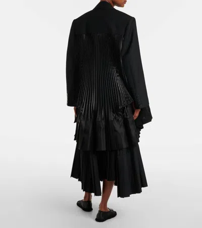 Junya Watanabe Wool Pleated Long Blazer In Black