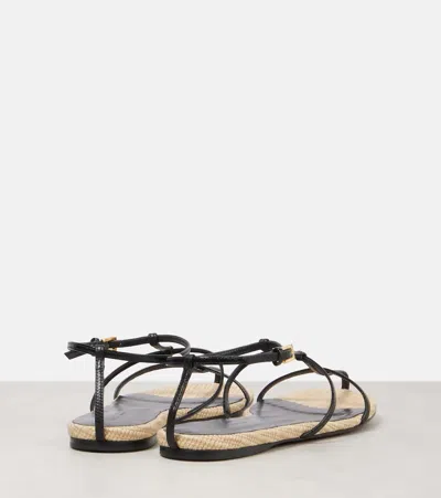 Khaite Cage Raffia And Leather Sandals In Black