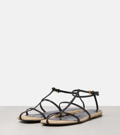 Khaite Cage Raffia And Leather Sandals In Black