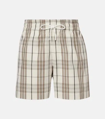 Burberry Cotton Check Drawstring Shorts In Gray
