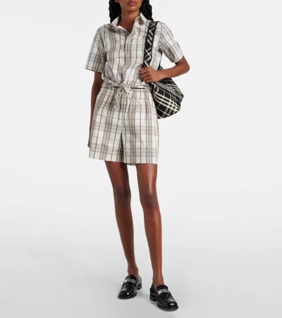 Burberry Cotton Check Drawstring Shorts In Gray