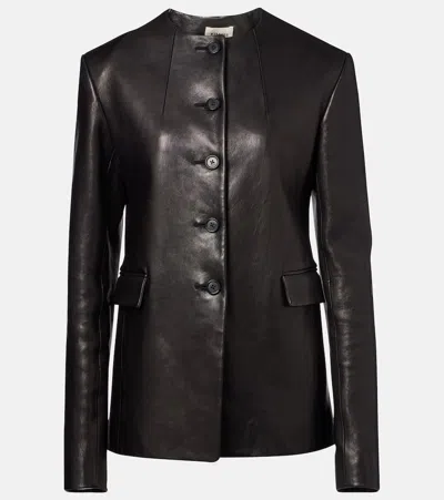 Khaite Jameson Single-breasted Leather Collarless Jacket In Black