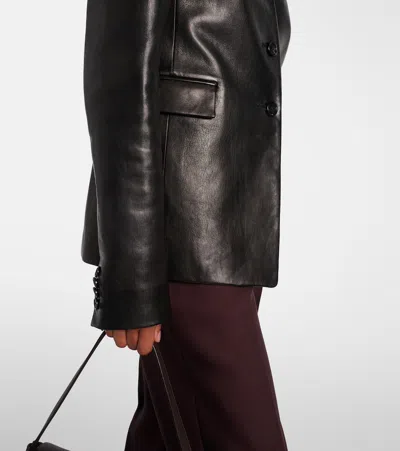 Khaite Jameson Single-breasted Leather Collarless Jacket In Black