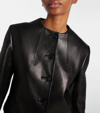 Khaite Jameson Single-breasted Leather Collarless Jacket In Black