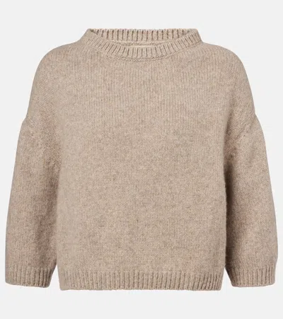 Khaite Sabina Cashmere Elbow-sleeve Boxy Sweater In Neutral