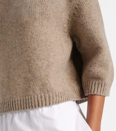 Khaite Sabina Cashmere Elbow-sleeve Boxy Sweater In Neutral