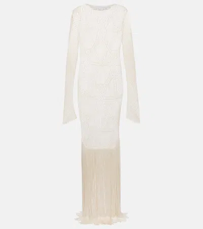 Stella Mccartney Fringed Crochet Maxi Dress In White