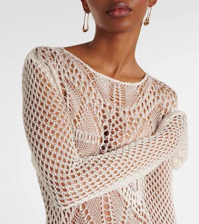 Stella Mccartney Fringed Crochet Maxi Dress In White