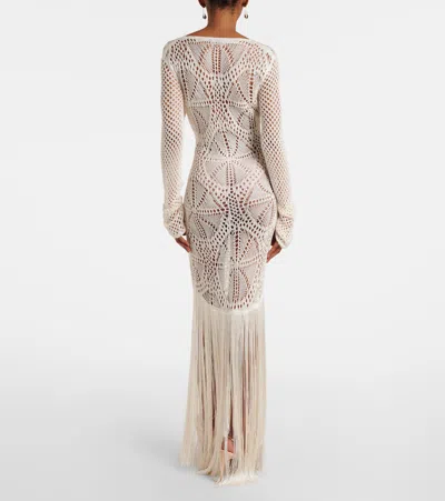 Stella Mccartney Fringed Crochet Maxi Dress In White
