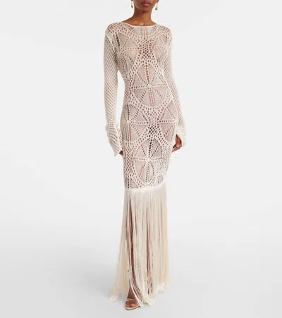 Stella Mccartney Fringed Crochet Maxi Dress In White