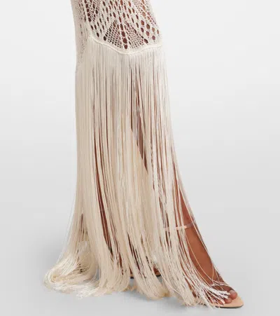 Stella Mccartney Fringed Crochet Maxi Dress In White