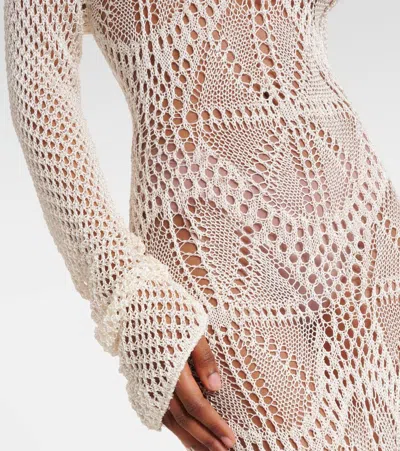 Stella Mccartney Fringed Crochet Maxi Dress In White