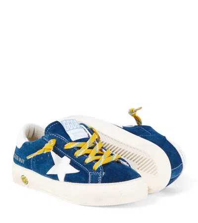 Golden Goose May Suede Sneakers With White Leather Star And Heel Tab In Blue