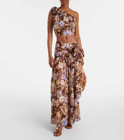 Zimmermann Coco Belted Pleated Floral-print Cotton-voile Maxi Skirt In Multi