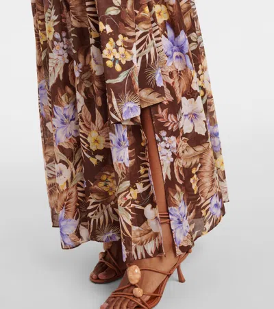 Zimmermann Coco Belted Pleated Floral-print Cotton-voile Maxi Skirt In Multi
