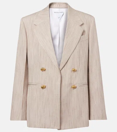 Bottega Veneta Womens Grey Putty Knot Notch-lapels Woven Blazer In Neutral