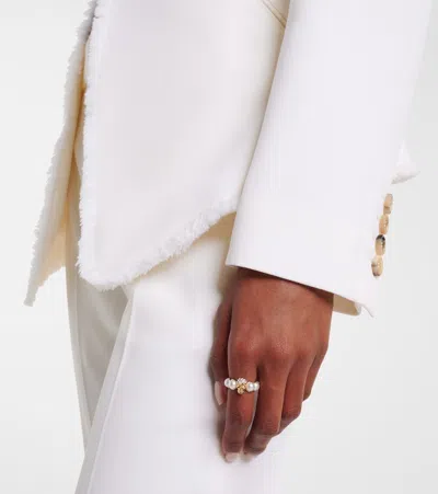 Alexander Mcqueen Crystal And Pearl Skull Rings In Gold