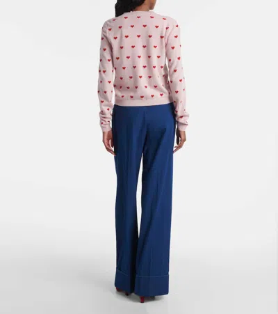 Valentino Garavani Heart Jacquard Cashmere Cardigan In Pink