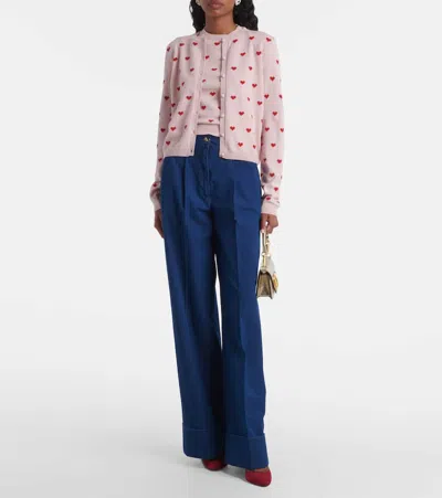 Valentino Garavani Heart Jacquard Cashmere Cardigan In Pink