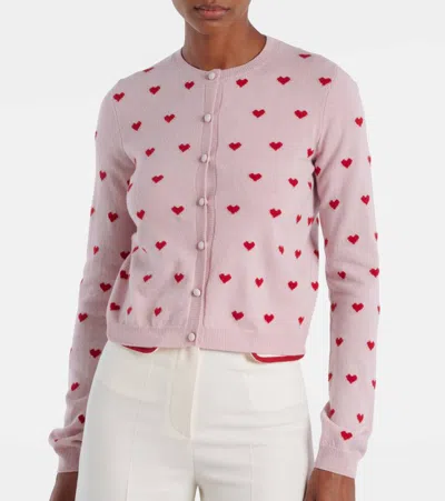 Valentino Garavani Heart Jacquard Cashmere Cardigan In Pink